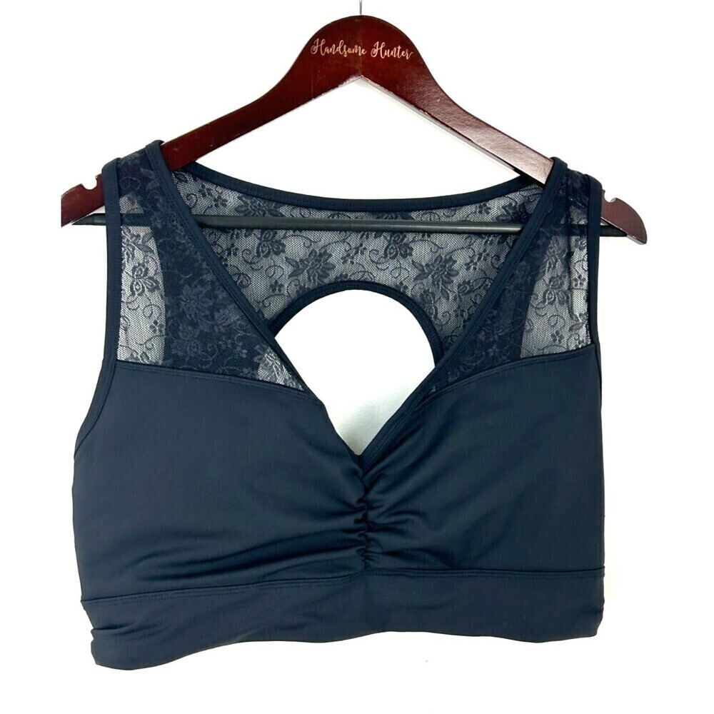 Adore Me Women Evelin Contour Black Sports Bra 1X Lace Floral Trim Racerback R2 - Picture 3 of 11